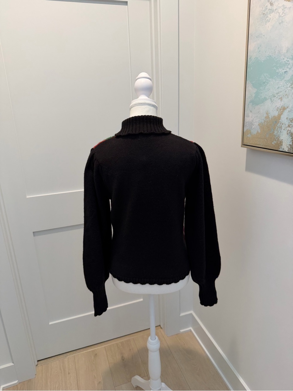 Farm Rio Black Floral Bold Colorful Mock-Neck Sweater Embroidered Flowers XS NEW - Picture 6 of 12